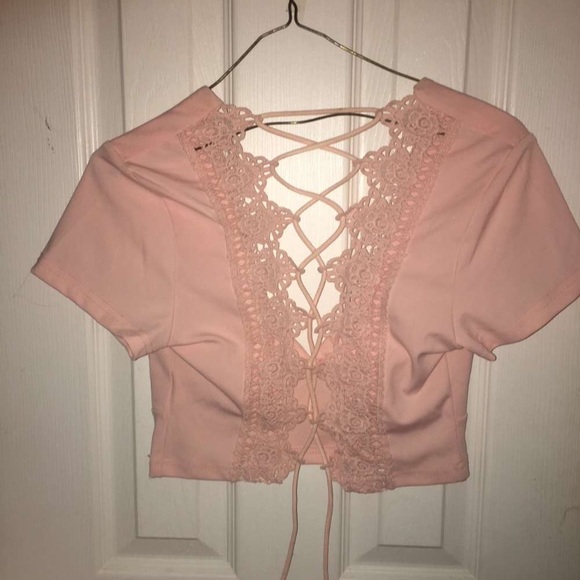 ꧁ Laced Up Back Deep V Neck Crop Top ꧂ - Picture 3 of 3